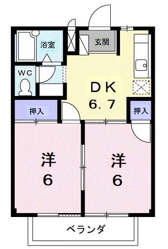 セリーヌ(2DK/2階)の間取り写真