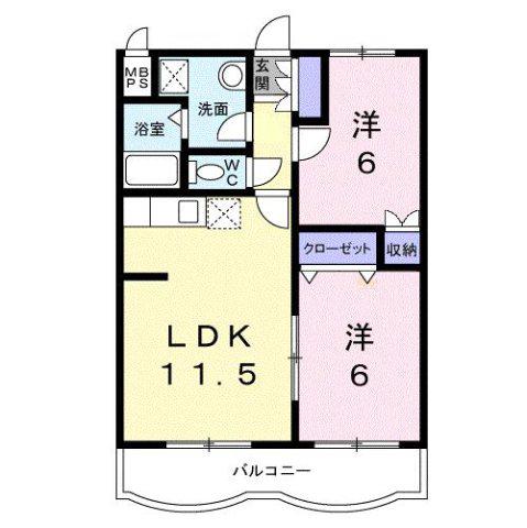 レインボーヒル中野 2LDKRC(2LDK/1階)の間取り写真