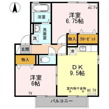 ウィルモア長坂(2DK/2階)の間取り写真