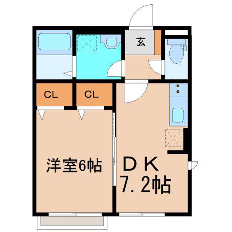 サニーヒル(1DK/2階)の間取り写真