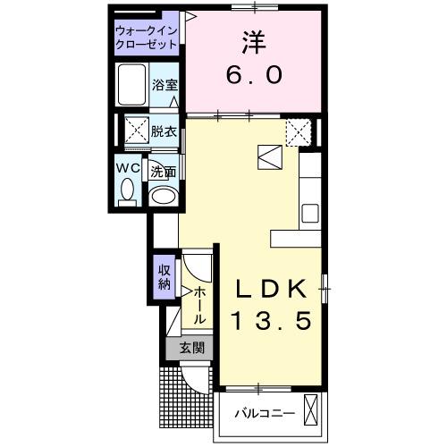 ゼフィール新富士(1LDK/1階)の間取り写真