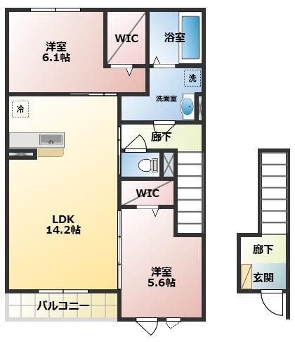 アムフル(2LDK/2階)の間取り写真