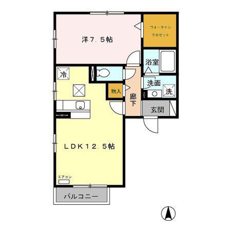 CASA杜 A/B/C(1LDK/1階)の間取り写真