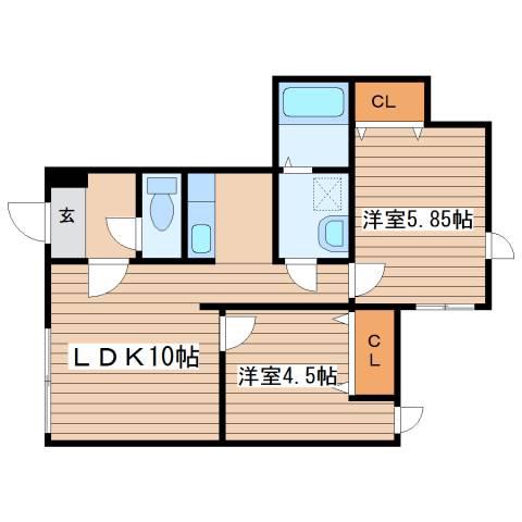 エリアウエスト(2LDK/3階)の間取り写真