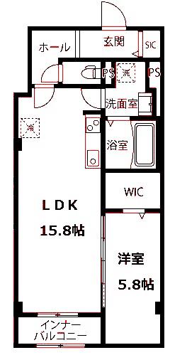 ディアテラス四季美台(1LDK/3階)の間取り写真