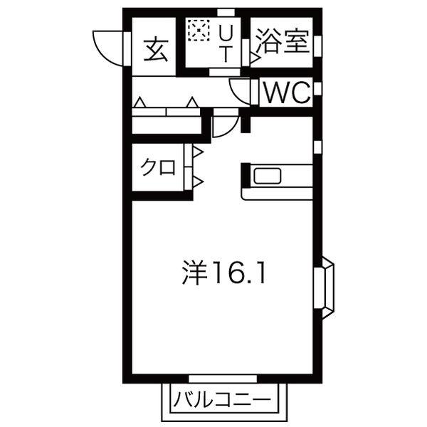 イーハトーブA棟(ワンルーム/1階)の間取り写真