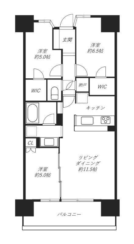 シティテラス川崎鈴木町グランドシーズンズ(3LDK/13階)の間取り写真