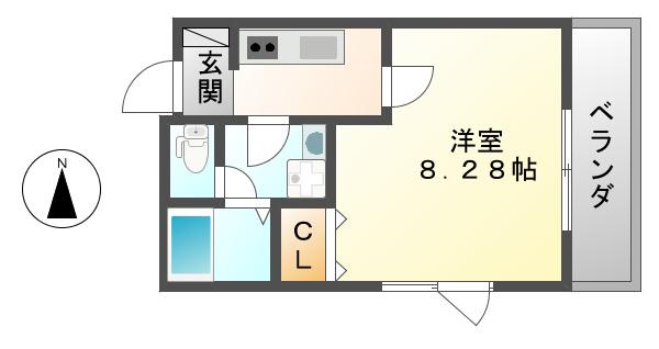アークテラス塚口(1K/2階)の間取り写真