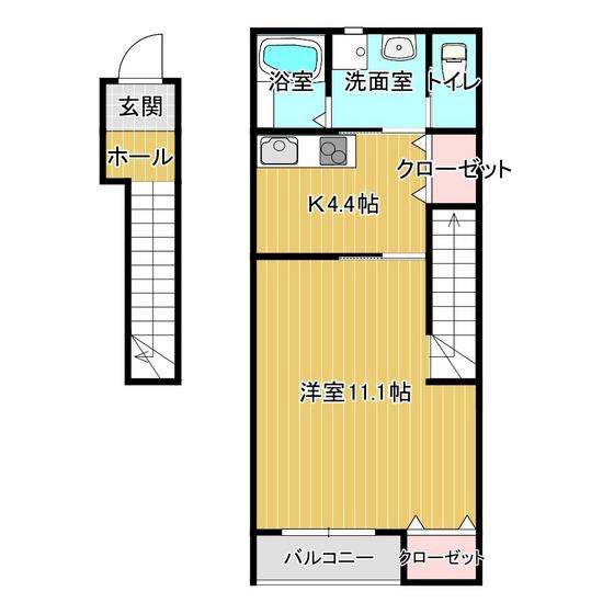 エスペランサ東中津(1K/2階)の間取り写真