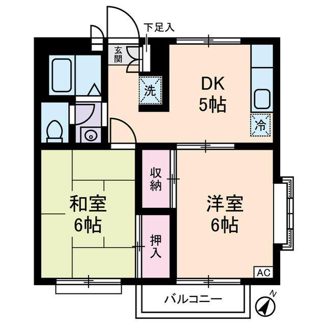エステートピアU3号棟(2DK/2階)の間取り写真