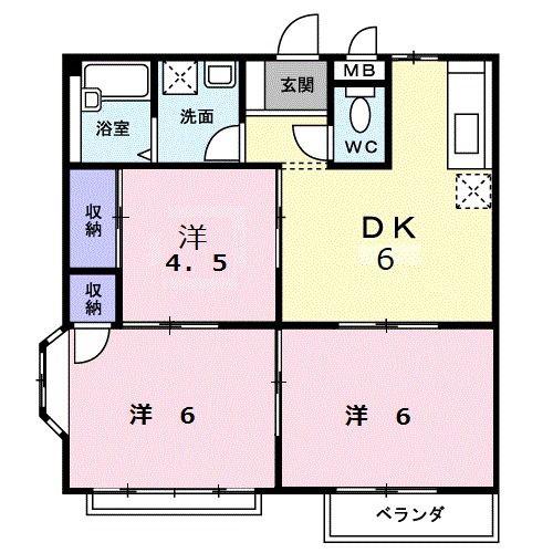 エルディム立田(3DK/2階)の間取り写真