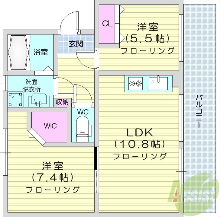 KS宮千代Ⅰ(2LDK/2階)の間取り写真