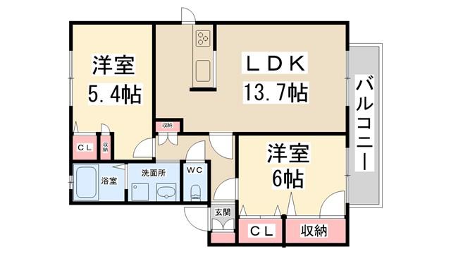 リーブラ東多田III(2LDK/2階)の間取り写真