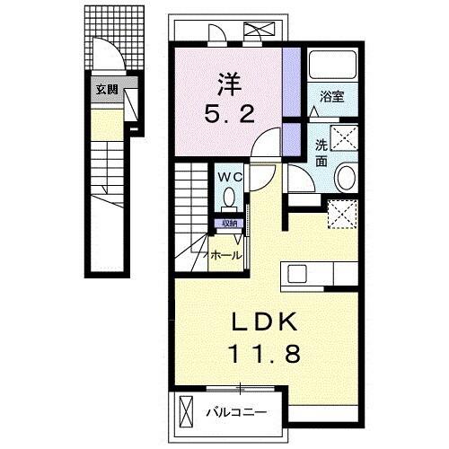 ルピエ中島(1LDK/2階)の間取り写真