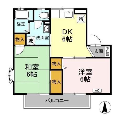 グレース宮前 AB(2DK/1階)の間取り写真