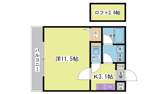 ルームズ学園北町(1K/6階)の間取り写真