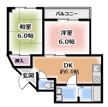 パークアベニュー弐番館(2DK/4階)の間取り写真