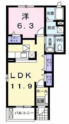 ヴァン シエル スクエア(1LDK/1階)の間取り写真