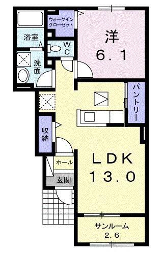 フリーデB(1LDK/1階)の間取り写真