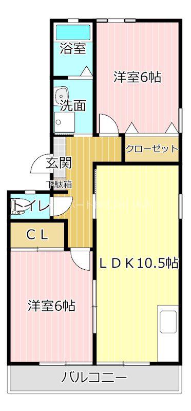 サンクエスB(2LDK/1階)の間取り写真