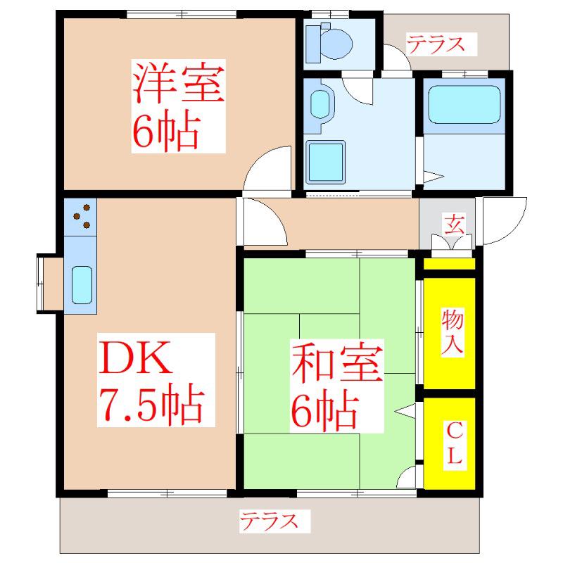グリーンハイツ(2DK/1階)の間取り写真