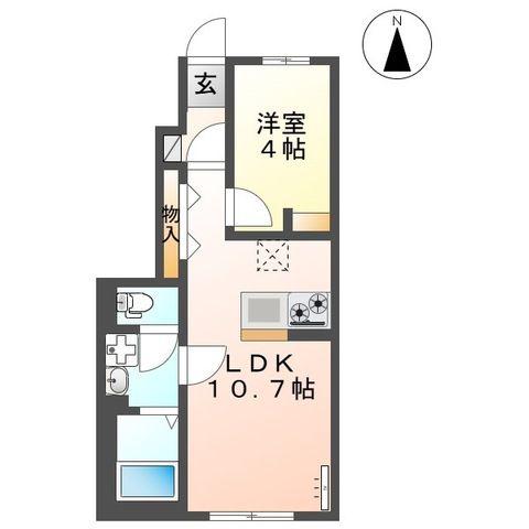 熊本市電健軍線 健軍交番前駅 徒歩65分 2階建 新築(1LDK/1階)の間取り写真