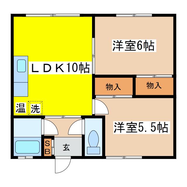 しんたにハイツ(2LDK/2階)の間取り写真