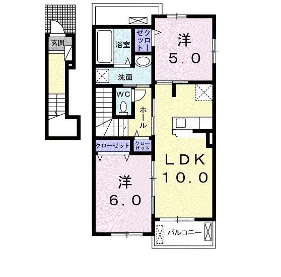 オレンジ中瀬(2LDK/2階)の間取り写真