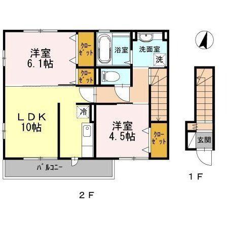 ガーデンハウスC(2LDK/2階)の間取り写真
