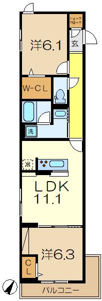 ホープハイツ(2LDK/3階)の間取り写真