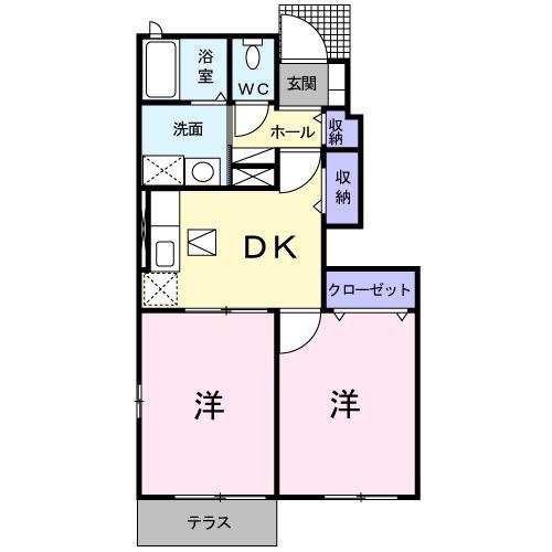 ソレイユ ヴィラ(2DK/1階)の間取り写真