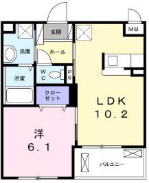 CAMOUR(1LDK/2階)の間取り写真
