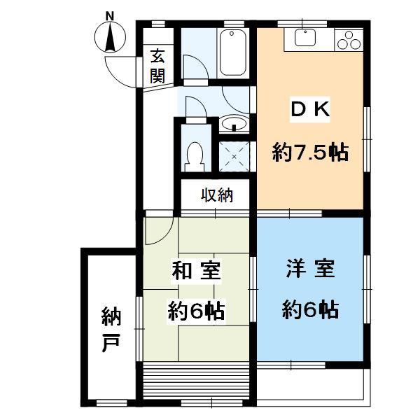 ミツモト上大市ハイツ(2SDK/1階)の間取り写真