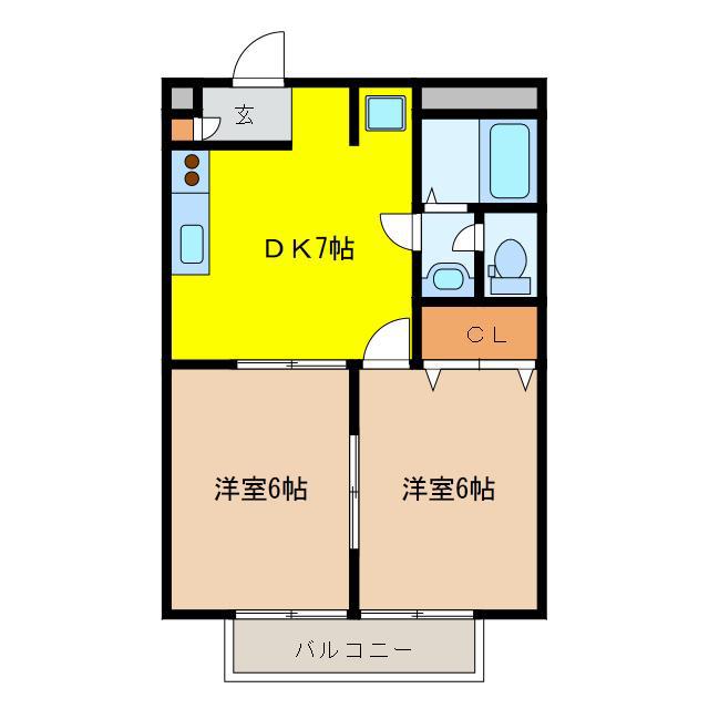 ハートフルハイツ(2DK/1階)の間取り写真