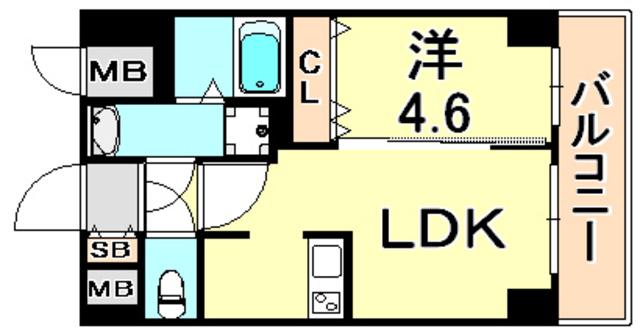 アドバンス三宮Ⅱライズ(1LDK/10階)の間取り写真