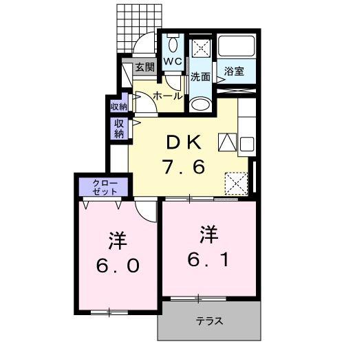 グランコート美祢(2DK/1階)の間取り写真