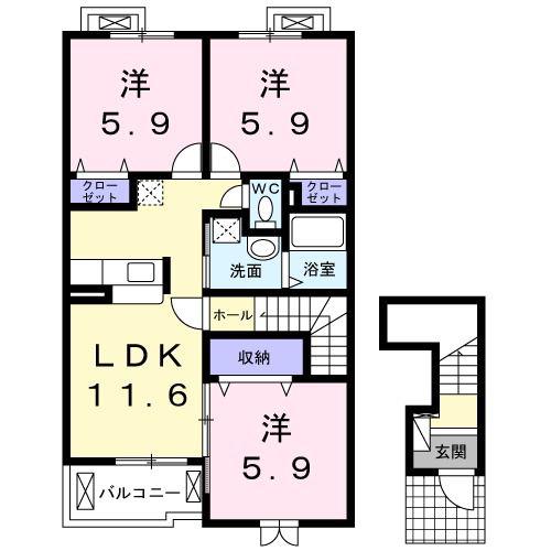 パレットB(3LDK/2階)の間取り写真
