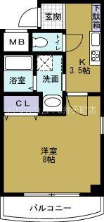 B-RISE弁天(1K/3階)の間取り写真