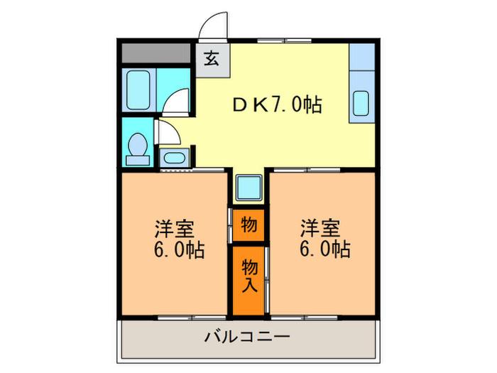 シャンブルヨシオカ(2DK/3階)の間取り写真