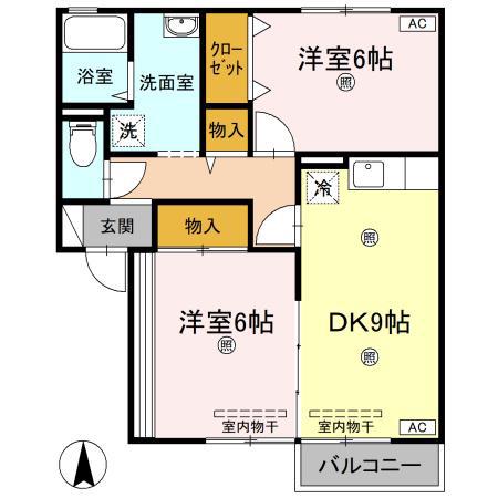 サンライズ21TH A棟(2DK/1階)の間取り写真