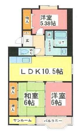 ウイングヒル5(3LDK/2階)の間取り写真