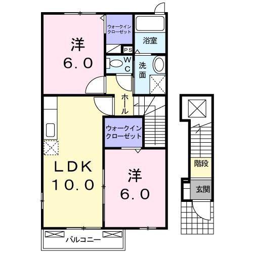 エスポワールA(2LDK/2階)の間取り写真