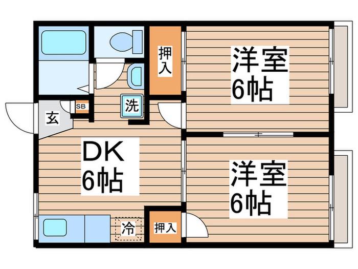 アップルハウスⅡ(2DK/1階)の間取り写真