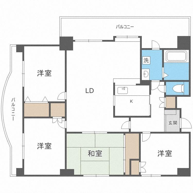 エメラルドグリーン中の島(4LDK/1階)の間取り写真