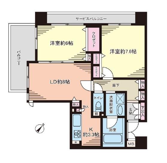 セザール小伝馬町(2LDK/4階)の間取り写真