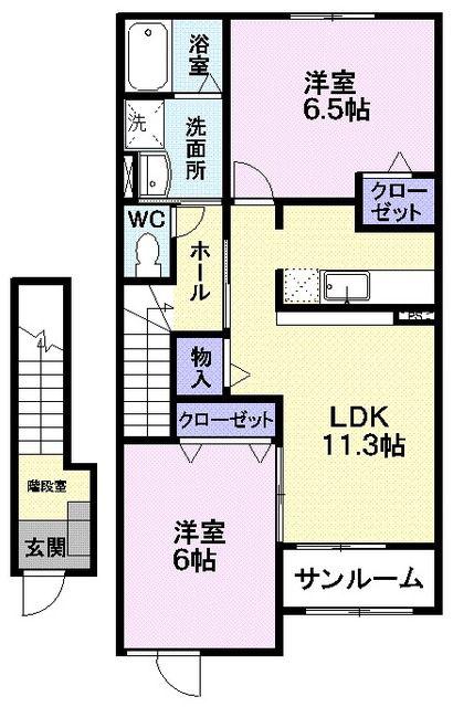 オークガーデンB(2LDK/2階)の間取り写真