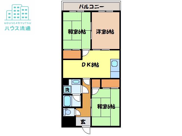 パティオ古舘B(3DK/4階)の間取り写真