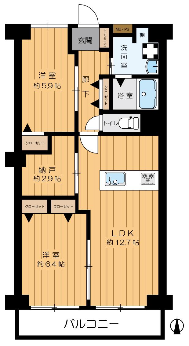 サンマンション大手前(2SLDK/6階)の間取り写真
