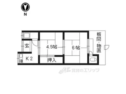 近鉄京都線 富野荘駅 徒歩3分 1階建 築51年(2K/1階)の間取り写真