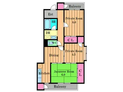 パインアベニュー(3DK/2階)の間取り写真